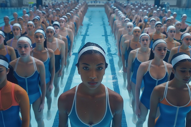 Photo synchronized swimming team in formation