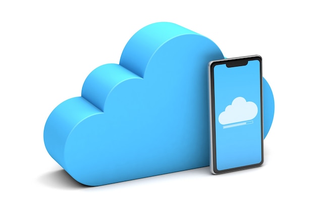 Synchronizing data with your phone. Cloud storage. isolated on white background. 3d render.