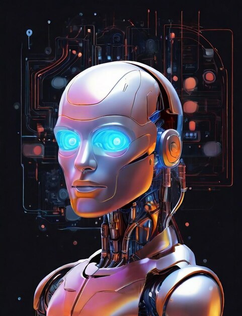 Синергия векторной технологии и ИИ Концептуальное слияние, проиллюстрированное роботом с голографическим