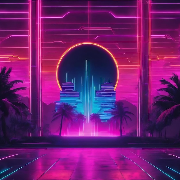 Synth wave and retro wave vaporwave futuristic aesthetics glowing neon style