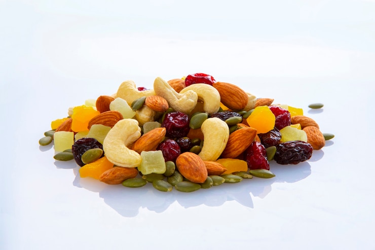 Synthetic nuts for nutrition on white background