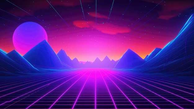 Synthwave 80s 90s neon background Blue Purple Retro cyberpunk illustration instagram social format