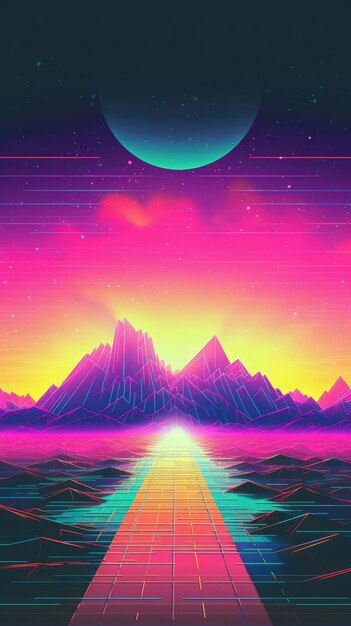 Premium AI Image | Synthwave 80s 90s neon background rainbow orange ...