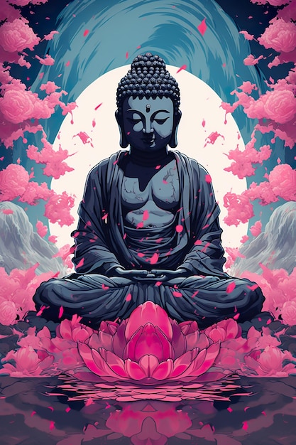 Premium AI Image | Synthwave buddha