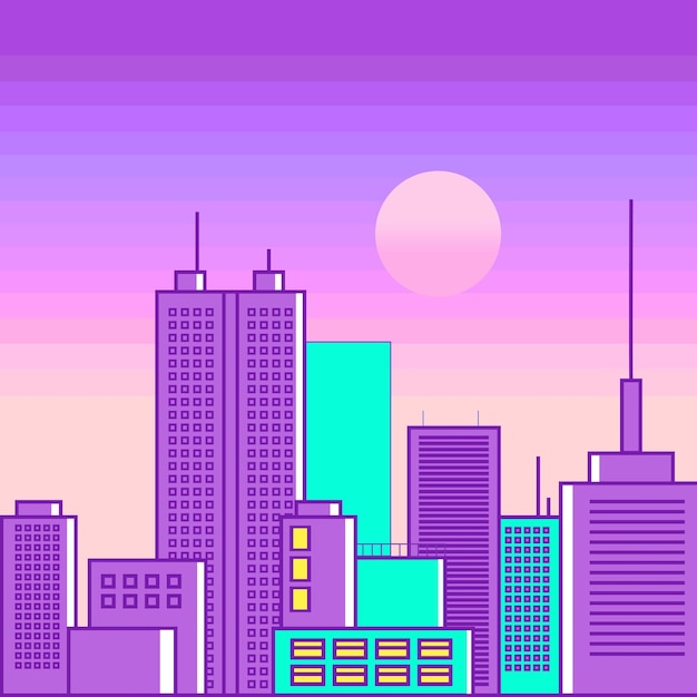 synthwave city sunset