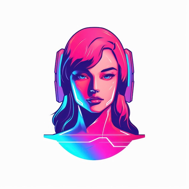 Логотип Synthwave Cyberpunk Gamer Girl Логотип для игрового канала для девочек