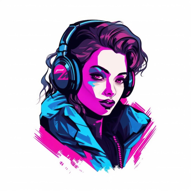 Synthwave Cyberpunk Gamer Girl-logo Logotype branding voor meidengamingkanaal