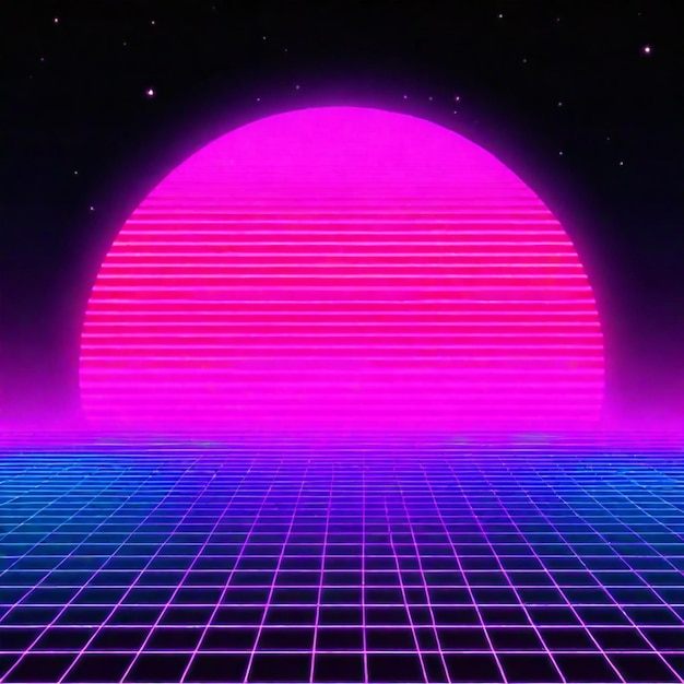 Foto synthwave neon retrowave vaporwave outrun paesaggio sullo sfondo