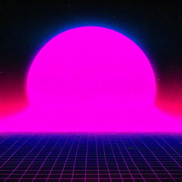 Foto synthwave neon retrowave vaporwave outrun paesaggio sullo sfondo