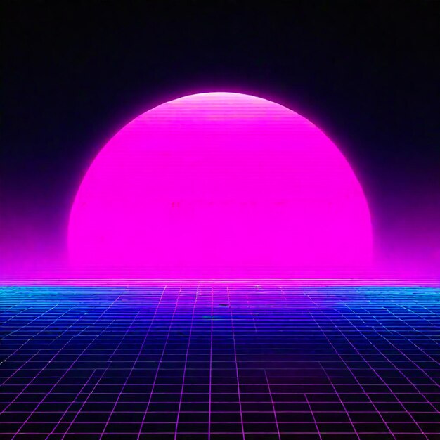 Foto synthwave neon retrowave vaporwave outrun paesaggio sullo sfondo