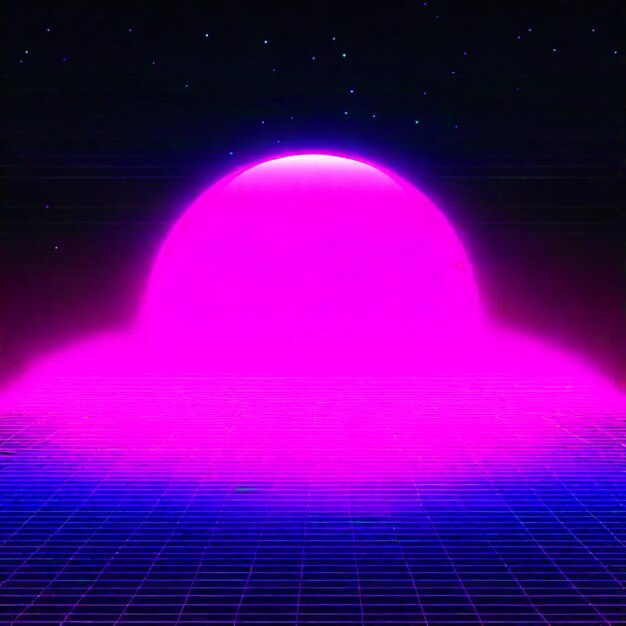 Foto synthwave neon retrowave vaporwave outrun paesaggio sullo sfondo