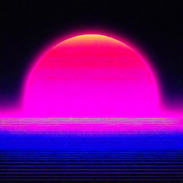 Synthwave neon retrowave vaporwave outrun paesaggio sullo sfondo