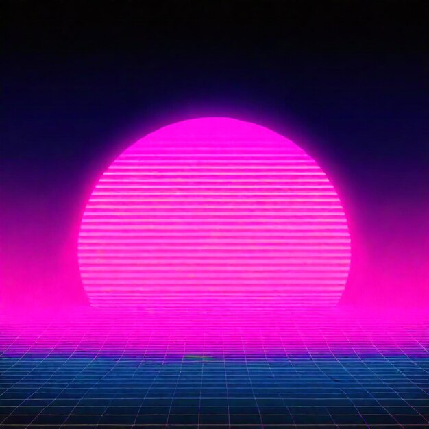 Foto synthwave neon retrowave vaporwave outrun paesaggio sullo sfondo