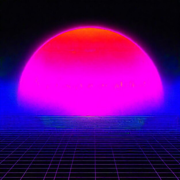 Foto synthwave neon retrowave vaporwave outrun paesaggio sullo sfondo