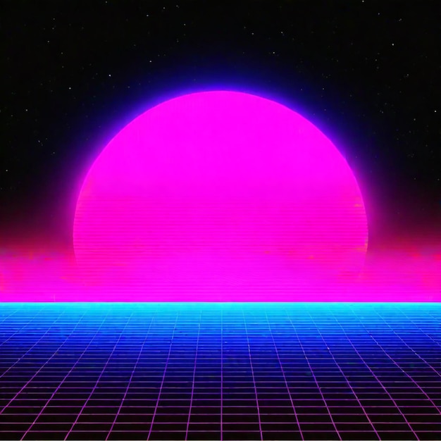 Foto synthwave neon retrowave vaporwave outrun paesaggio sullo sfondo