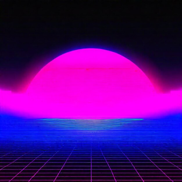 Foto synthwave neon retrowave vaporwave outrun paesaggio sullo sfondo