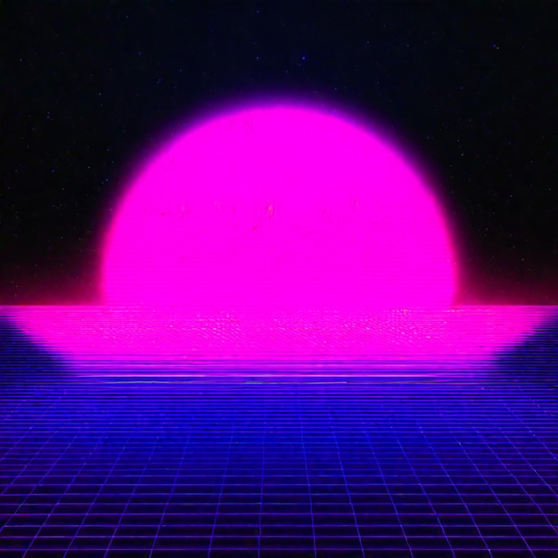Foto synthwave neon retrowave vaporwave outrun paesaggio sullo sfondo