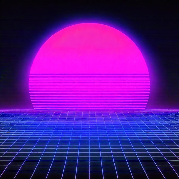 Foto synthwave neon retrowave vaporwave outrun landschap achtergrond