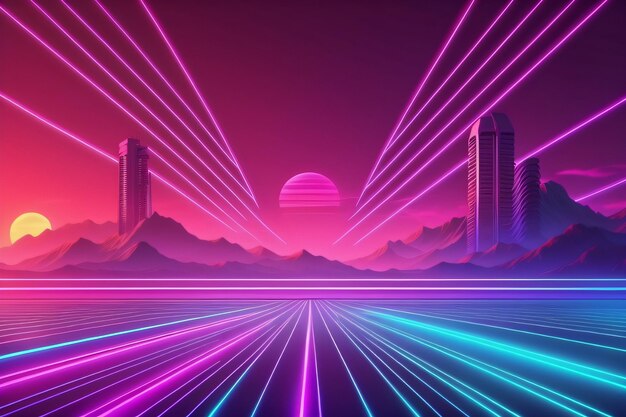 Synthwave Retro wallpaper background retro synthwave cyberpunk wallpaper with generative AI
