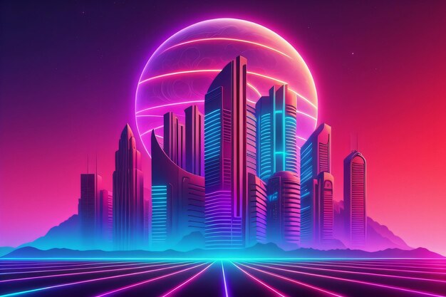 Synthwave Retro wallpaper background retro synthwave cyberpunk wallpaper with generative AI