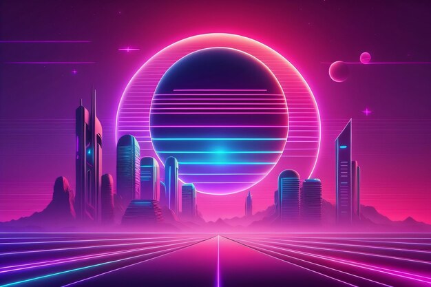 Synthwave Retro wallpaper background retro synthwave cyberpunk wallpaper with generative AI