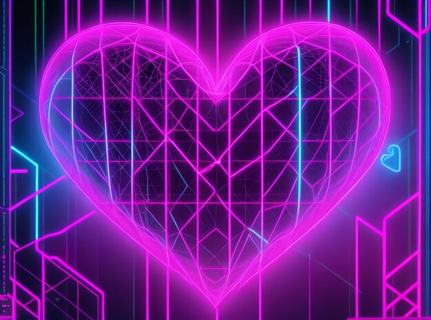 Photo synthwave serenade heart shape with wireframe net illustration 3