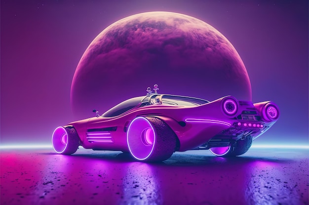 Photo synthwave spase car retro wave car