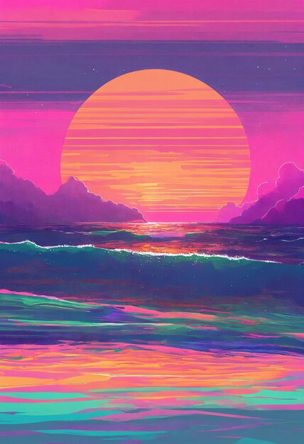 Photo synthwave sunset retro poster