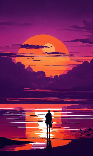 Photo synthwave sunset retro poster