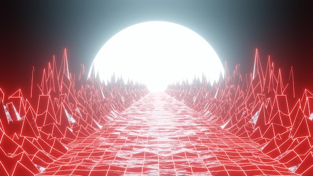 Synthwave закат на фоне гор Ретро будущее 80-х фон солнце Футуристический научно-фантастический виртуальный
