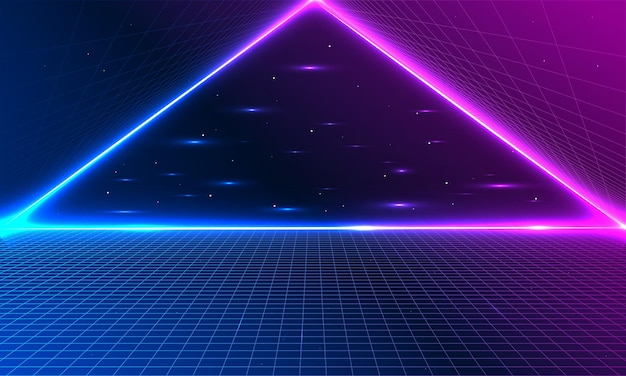 Synthwave ワイヤーフレーム ネット イラスト 抽象的なデジタル背景 80 年代 90 年代のレトロな未来主義レトロ