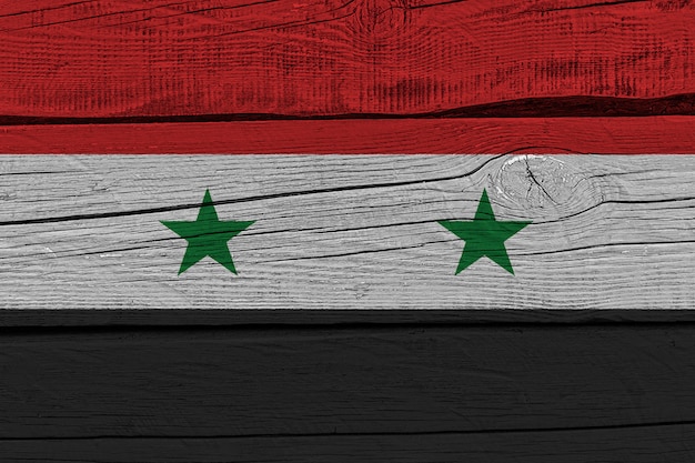 Syria flag painted on old wood plank