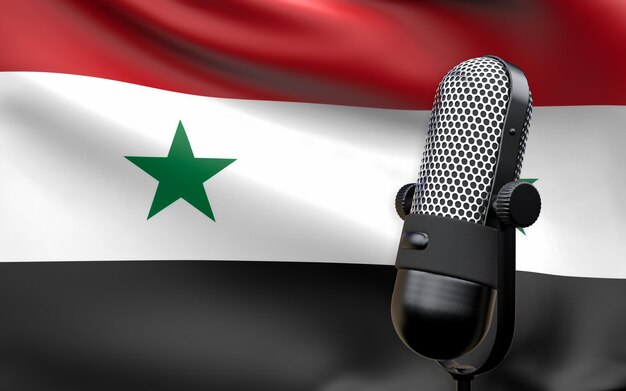 Photo syria flag with microphone 3d rendering image