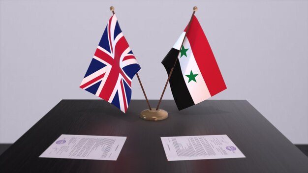 Syria and UK flag Politics concept partner deal beetween countries Partnership agreement