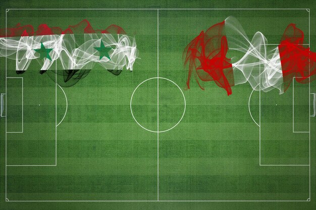 Syria vs peru soccer match national colors national flags soccer field football game competition concept copy space