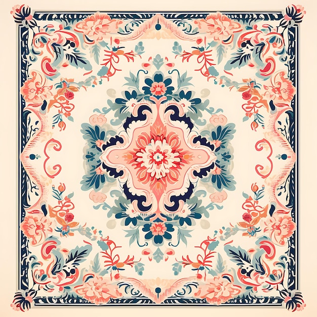 시리아 다마스크 깔개 다마스크 플로랄 패턴 곡선 카펫 L 브로케이드 모티브 장식 미술 프레임