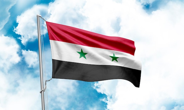 Syrië vlag zwaaien op hemelachtergrond 3D-rendering