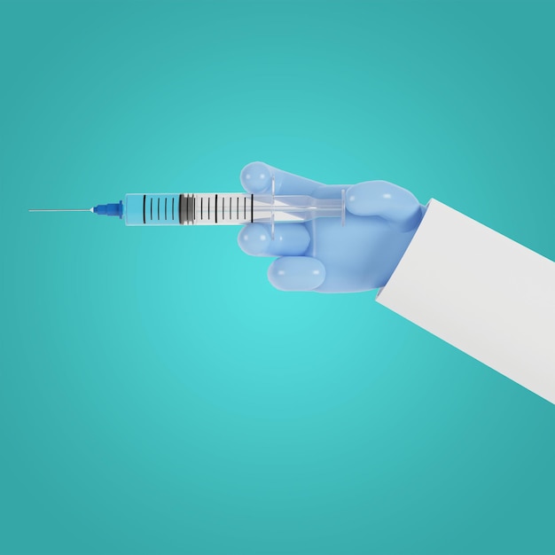 Syringe in the doctor's hand. 3D illustration in cartoon style.