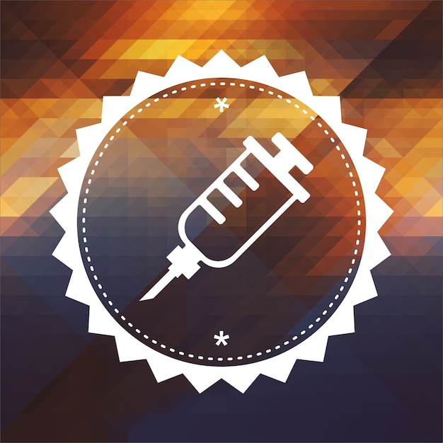 Photo syringe icon. retro label design. hipster background made of triangles, color flow effect.