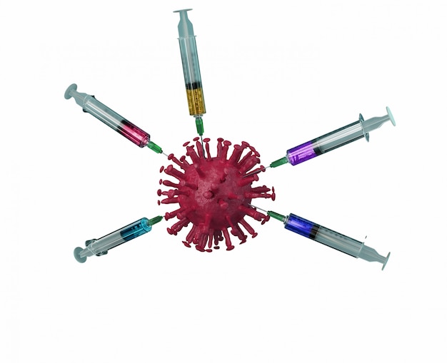 Syringe injection medicine to virus cell concept