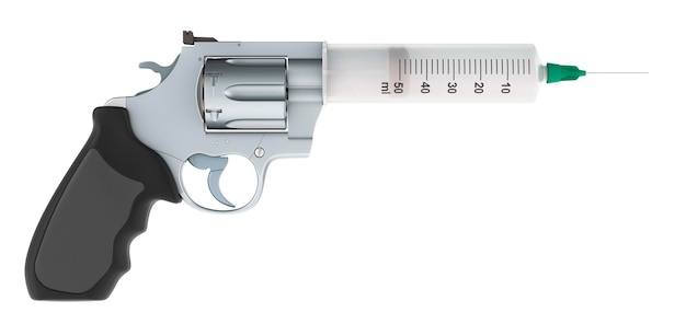 Syringe in revolver fatal injection 3D rendering