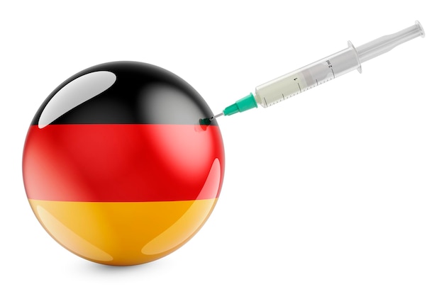 Syringe with German flag Vaccination in Germany concept 3D rendering