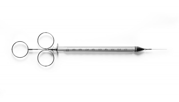 Syringe with hypodermic needle isolated. Vintage Euro Syringe. 3d Rendering.