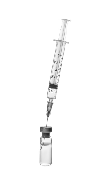 Syringe with vial of medicine isolated on white