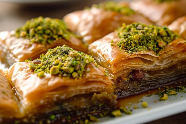 Photo syrupy assorted pistachio baklava generate ai