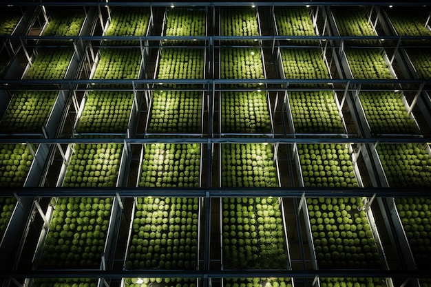 정리된 정원의 콩나물 줄의 체계적인 녹색 조감도