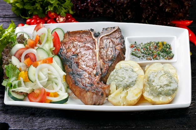 T bone steak with potato salad