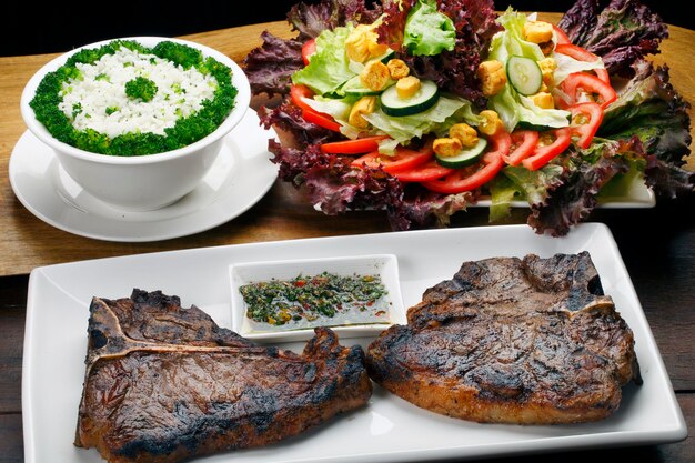 T bone steak with salad