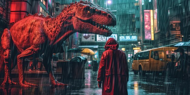 t rex in cyberpunk world