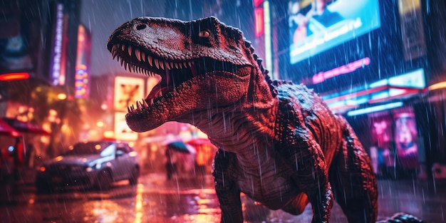 t rex in cyberpunk world